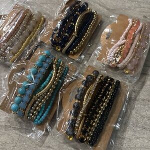 Stacked Beaded Bracelet Set - Turquoise, Navy, Black, Pink Options